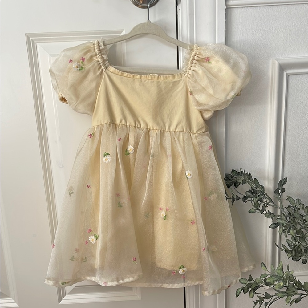 Charming Cream Kids Dress with Floral Accents